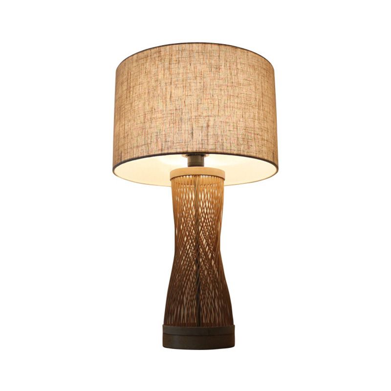 Flaxen Laser Cut Task Light Asian 1 Bamboo Bamboo Small da scrivania Lampada con tessuto tamburo