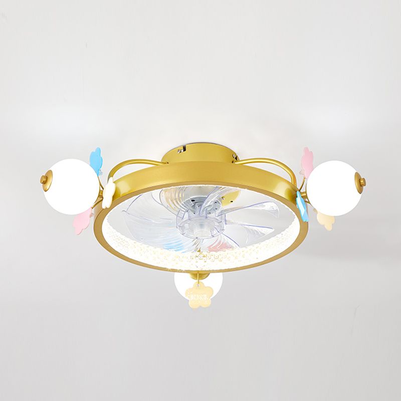 Metal Circle Flush Mount Fan Light Modern Colorful LED Fan Light for Kid Room