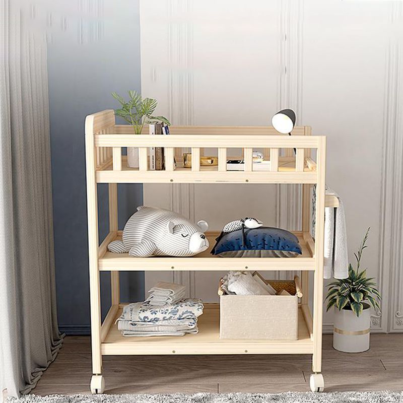 Wooden Shelf Changing Table with Pad and Storage Flat Top Baby Changing Table