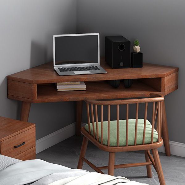 Contemporary Solid Wood Writing Desk Bedroom Office Desk in Brown with Legs