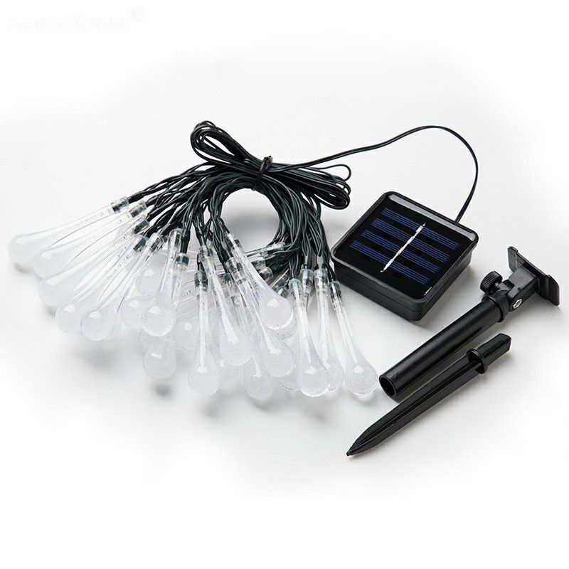 Artistic Raindrop Solar LED String Lighting Plastic 30-Bulb Garden Christmas Light in Black, 21.3ft