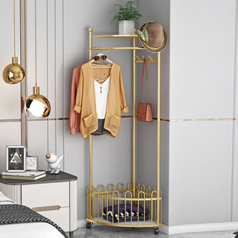 Glam Hall Stand Metal Gold and Black Shelving Included Free Standing Coat Rack