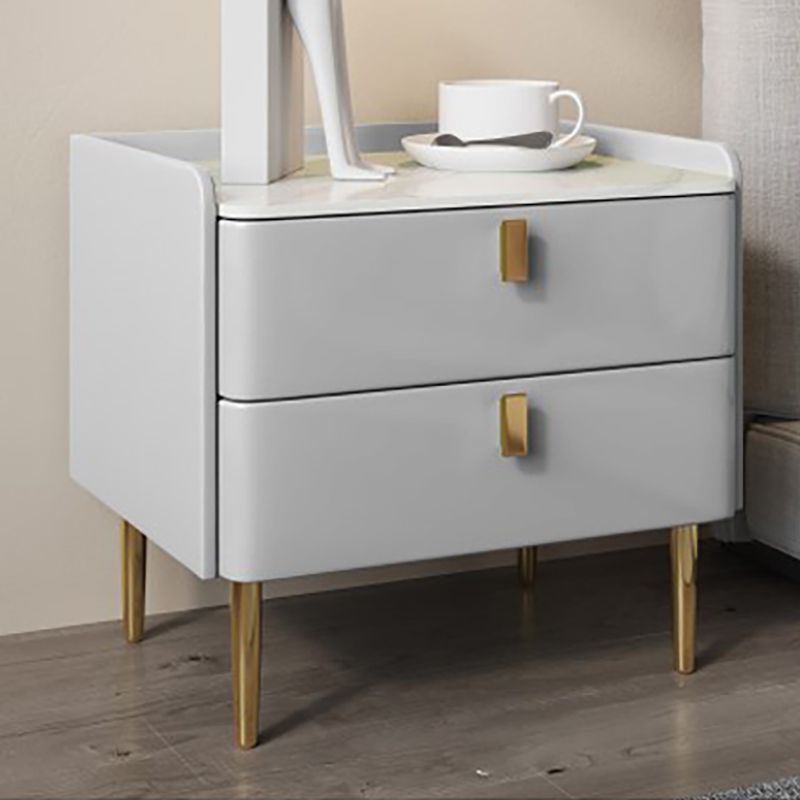 Glam Accent Table Nightstand Faux Marble and Solid Wood Nightstand with Legs