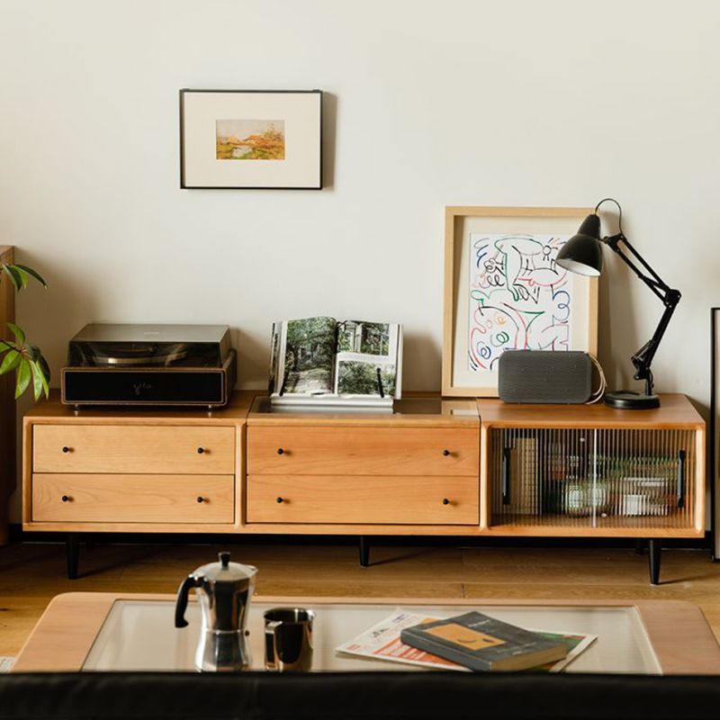 Contemporary Media Console Wooden TV Media Console with 4 Drawers