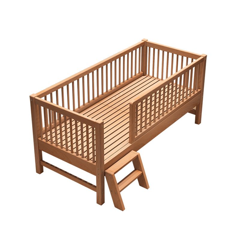 Modern Baby Crib Washed Natural Beech with Guardrail Nursery Bed