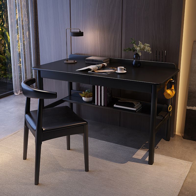 Grey / Black Office Desk Modern Rubberwood Task Desk with 4 Legs