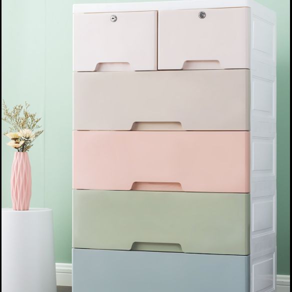 Plastic Contemporary Vertical Kids Nightstand with 5/6 Drawers for Home