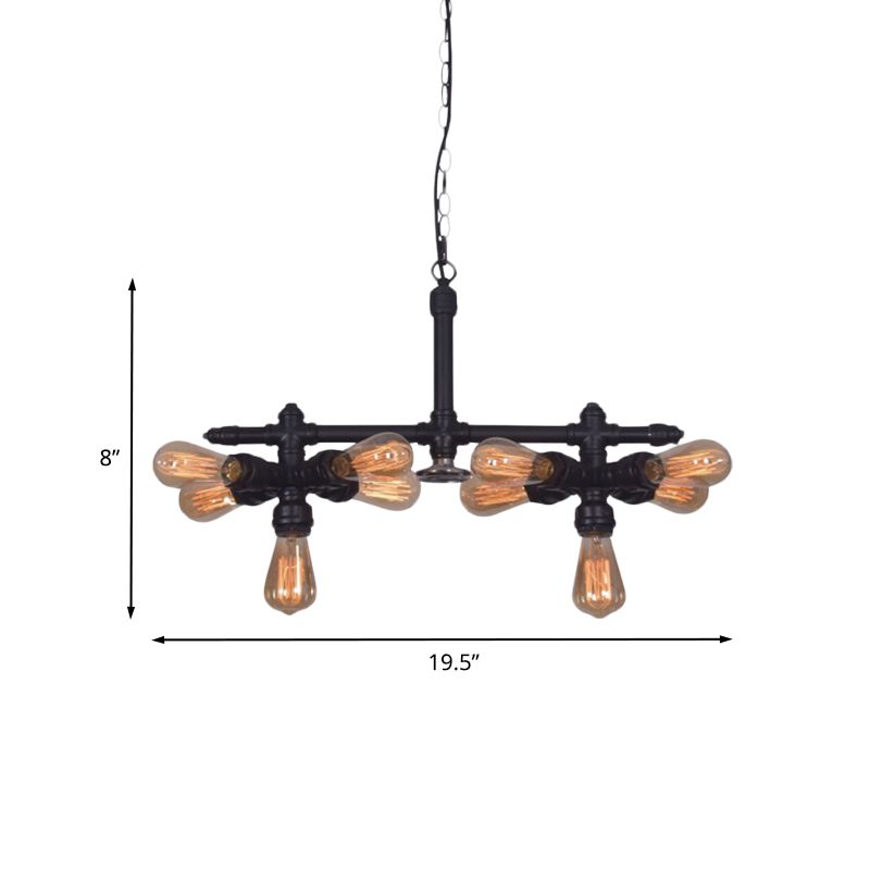 Metallic Black Hanging Kronleuchter Radialrohr 10-Kopf-industrielle Deckenlampe für Wohnzimmer