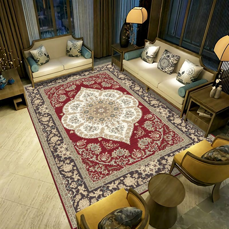 Antique Moroccan Pattern Rug Color Mixed Polyester Area Carpet Easy Care Rug for Living Room