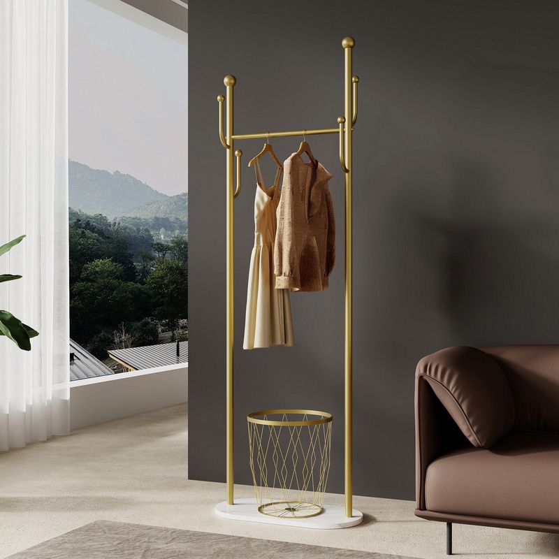 Modern Metal Clothes Hanger Plain Coat Rack with Marble Bottom