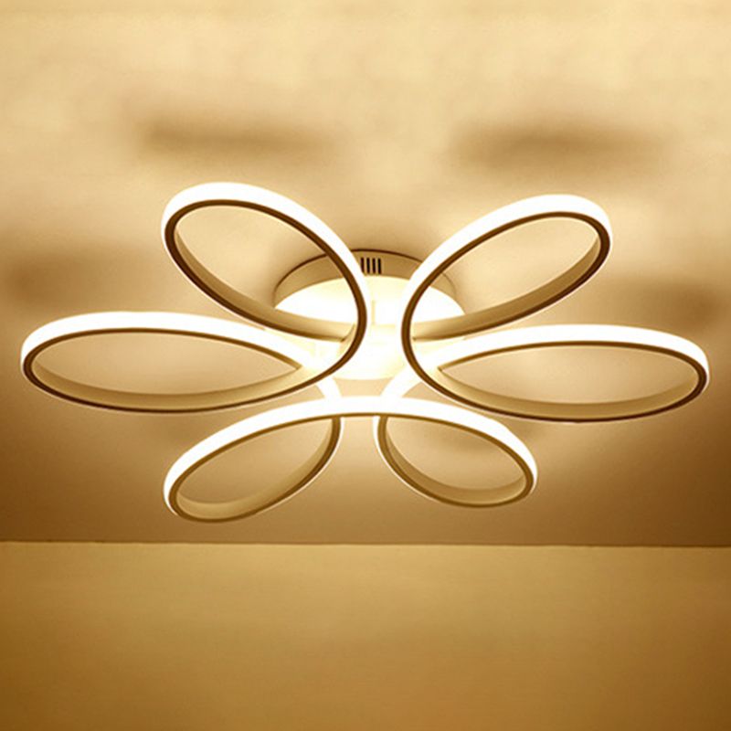 Petal Shape Minimalist LED Line Light Aluminum Contemporary Style Dining Room Semi Flush Mount Lighting Fixture