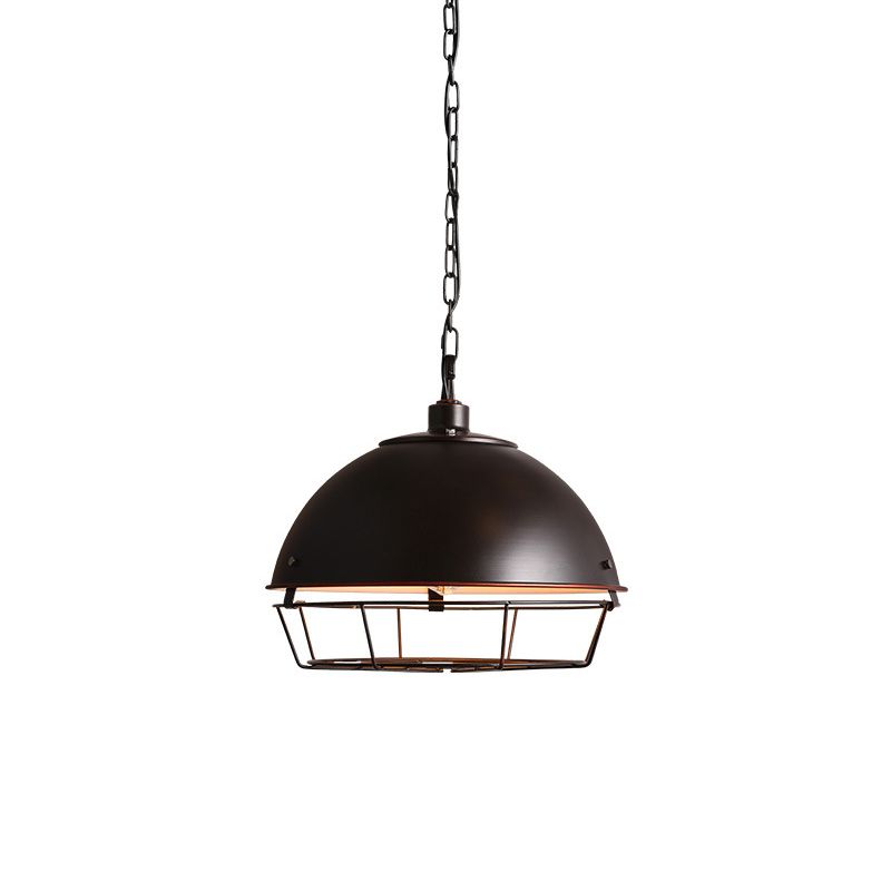 Silver / Black 1-Bulb Pendant Industriel Iron Bol Forme de suspension Éclairage avec cage à capuche pour restaurant