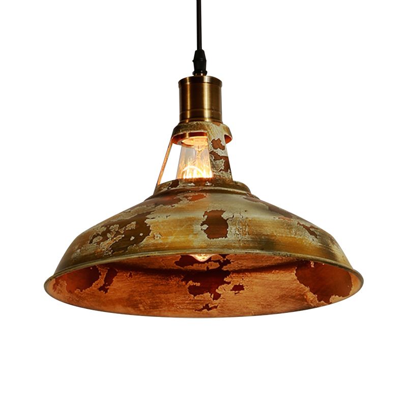 Rustic Style Barn Ceiling Pendant Lamp 1 Light Wrought Iron Hanging Light in Rust for Restaurant