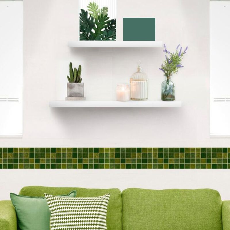 Retro Mosaic Tile Stick Wallpapers Green Living Room Wall Decor, 21.5-sq ft (2 Pcs)