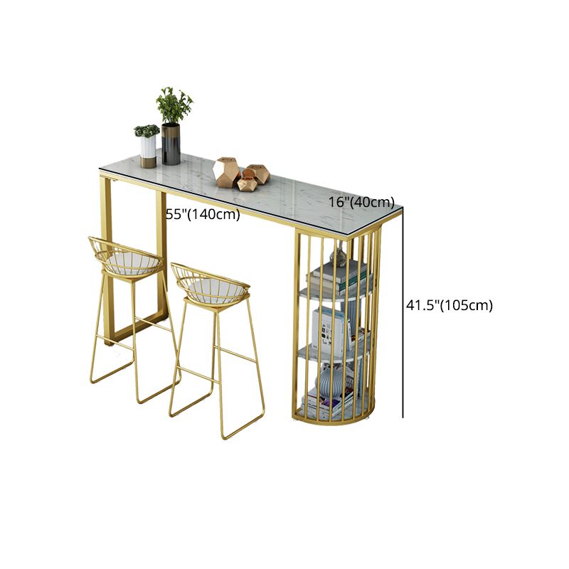 Stone Bar Dining Table Glam Bar Table with Double Pedestal for Kitchen Dining Room