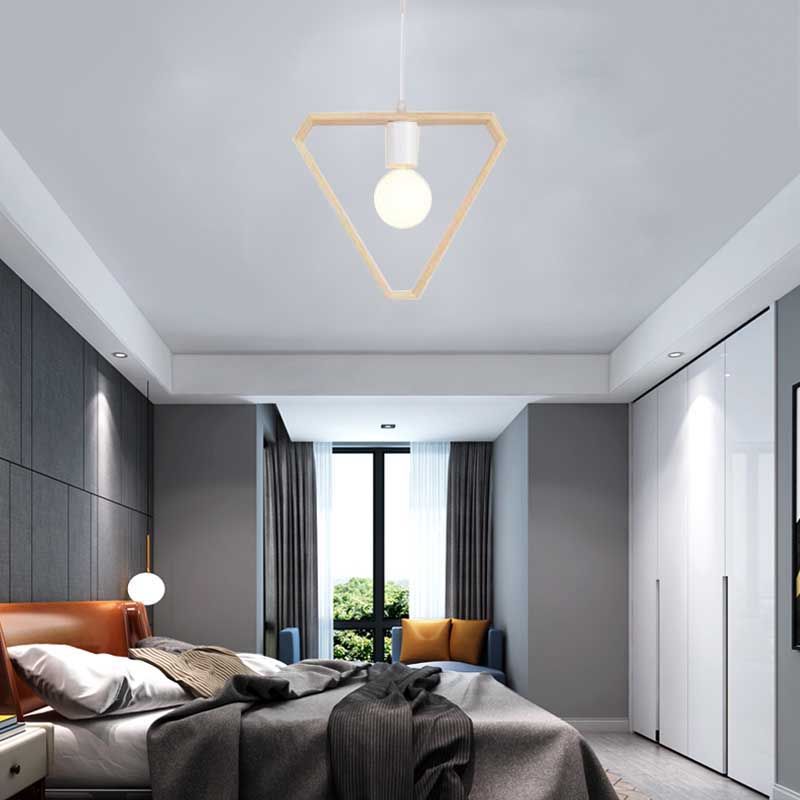 Triangle / carré / hexagonal suspension pendentif contemporain en bois à 1 lumière de chambre à coucher