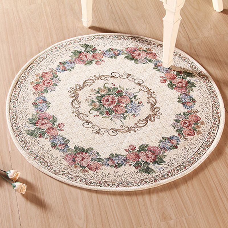 Light Beige Decoration Rug Vintage Floral Printed Area Carpet Polypropylene Anti-Slip Backing Pet Friendly Rug