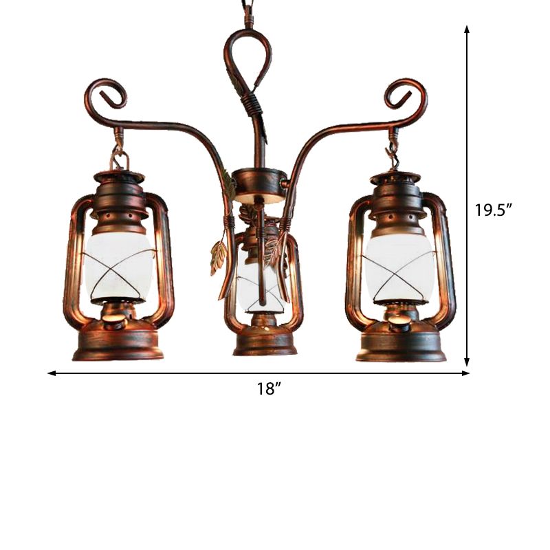 Lantern Opal Glass Light Chandelier Coastal 3 Light Dining Room Pendant Lighting in Weathered Copper