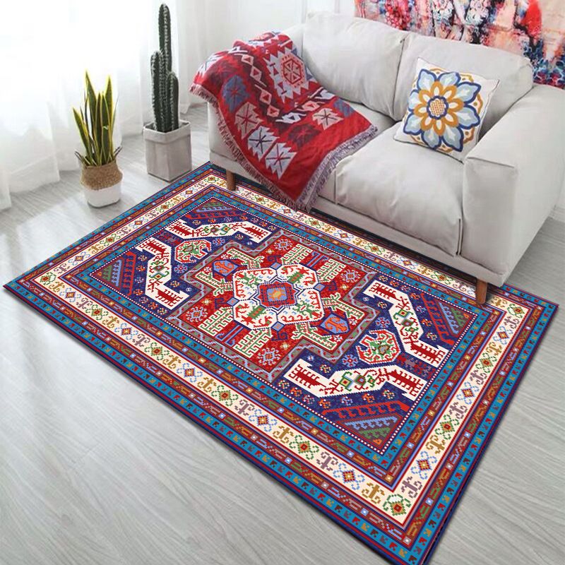 Moroccan Florentine Tile Rug Polyester Area Carpet Non-Slip Backing Indoor Rug for Home Decoration