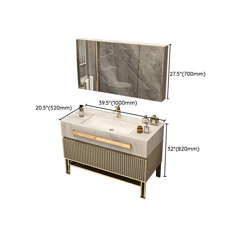 Glam Vanity Set Drawers Single Sink Freestanding Rectangle Bathroom Vanity with Mirror