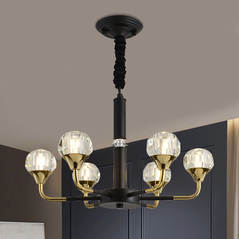 6/8/12 Heads Hanging Chandelier Modern Branching Crystal Ball Suspension Light in Black-Gold