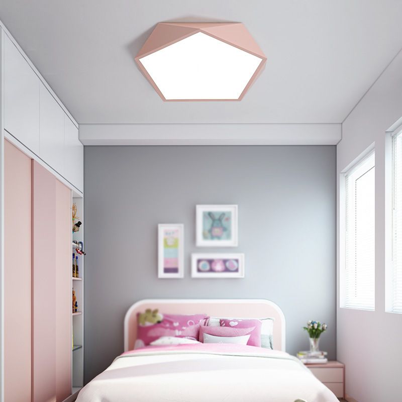 1 Light Geometry Ceiling Light Modern Macaron Style Metal Ceiling Lighting for Bedroom