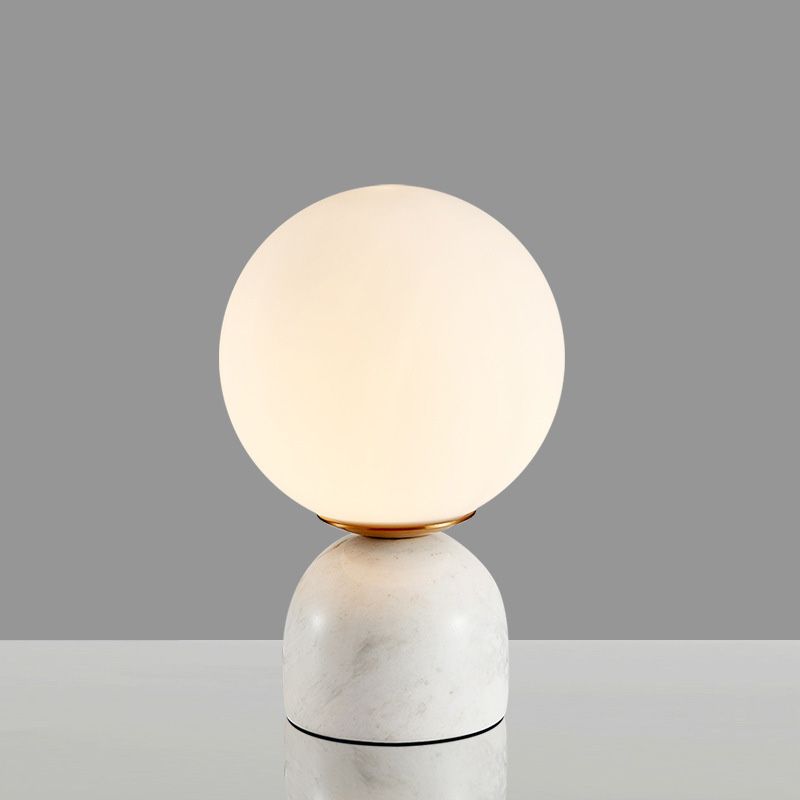 Minimalism Marble Base Mini Table Lamp Nordic Style White Glass Globe Shade Nightstand Light for Bedroom