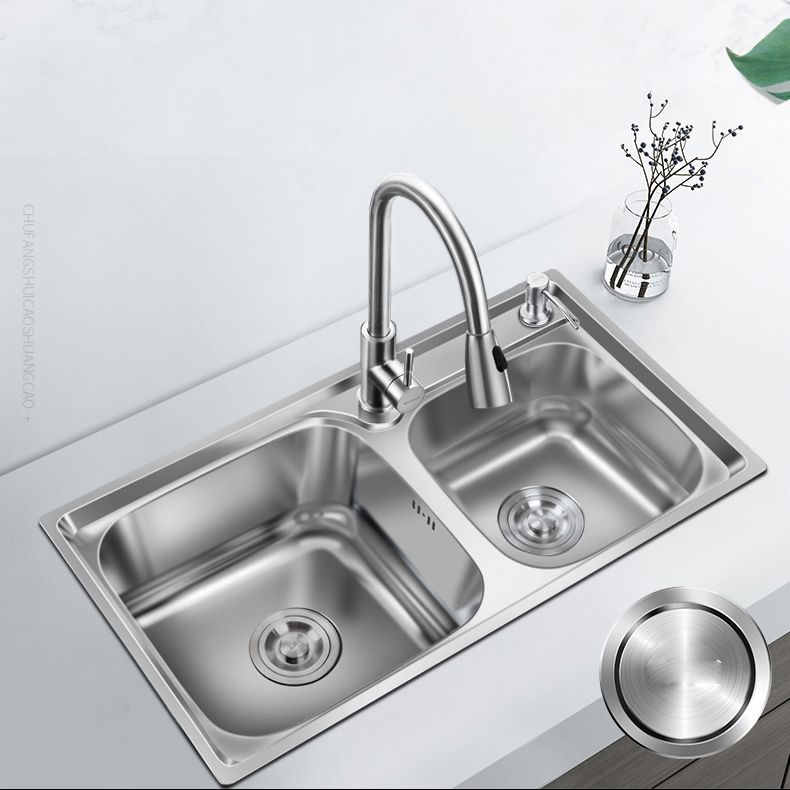Contemporary Style Kitchen Sink Stainless Steel Kitchen Double Sink with Soundproofing
