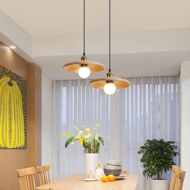 Modern Style Pot Cover Shape Pendant Lighting Wood Pendant Light for Bedroom