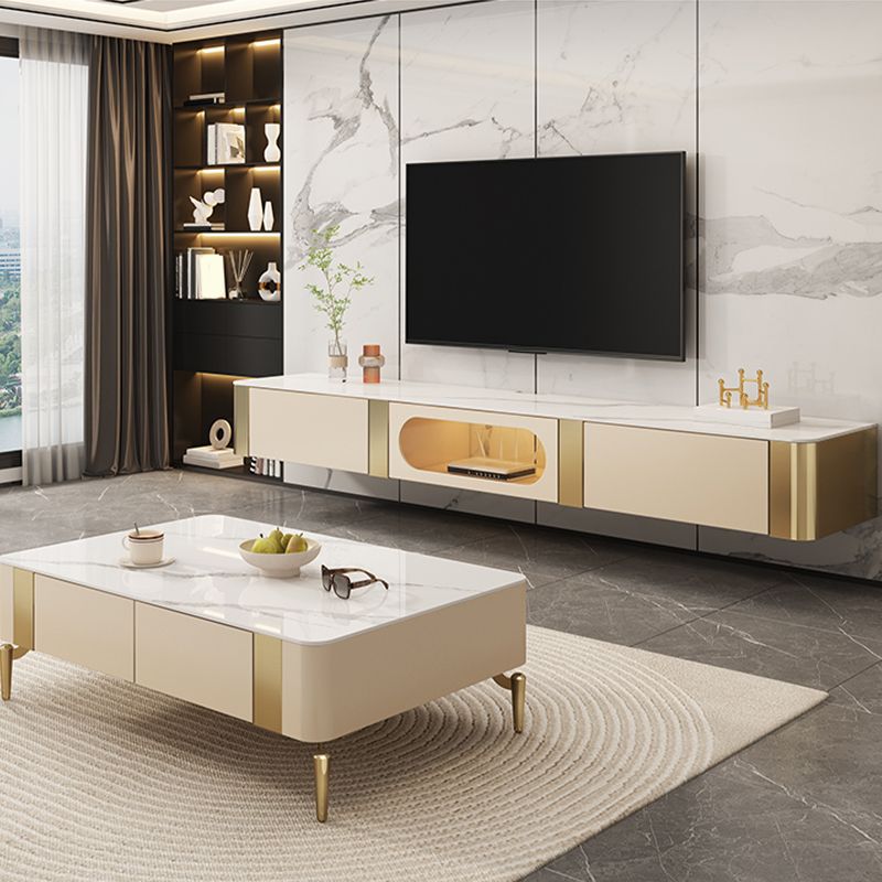 Contemporary Media Console Stone TV Media Stand with Drawers