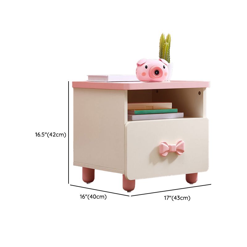 White and Pink Kids Nightstand Wooden Kids Bedside Table with Drawers