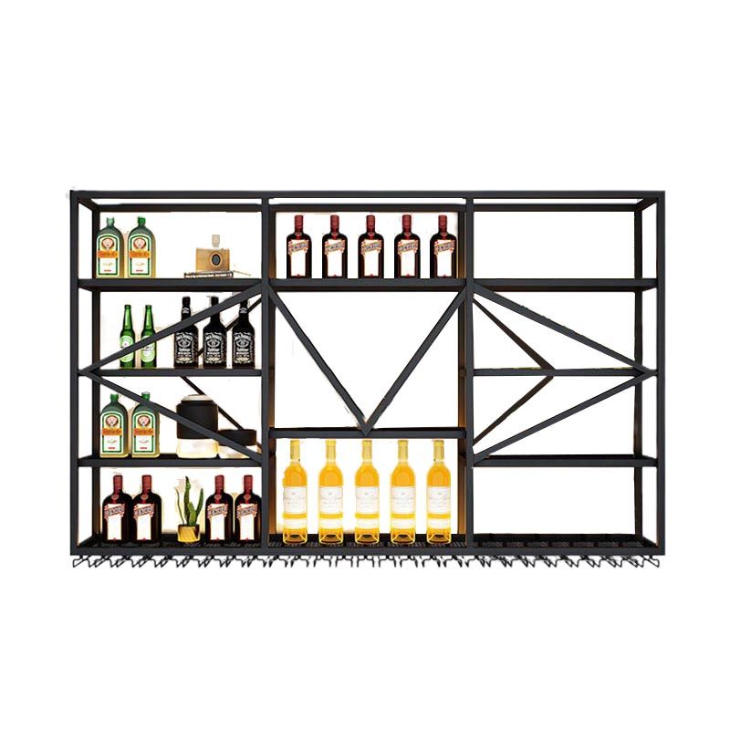 Wall Mounted Iron Wine Racks Modern Style Wine Holder Rack in Black