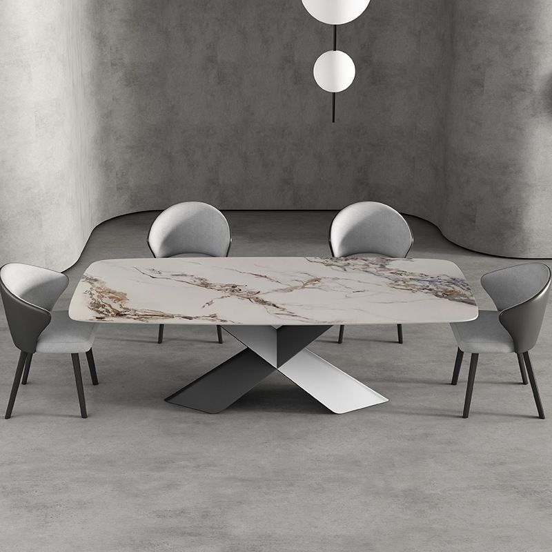 Stone Rectangle Top Dining Table Traditional Luxury Dining Table with Pedestal Base