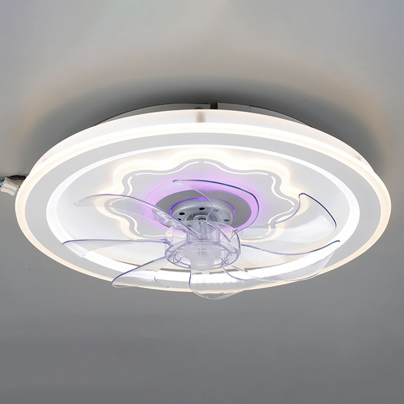 7-Blade White Ceiling Fan Modern Metallic Fan with Light for Foyer