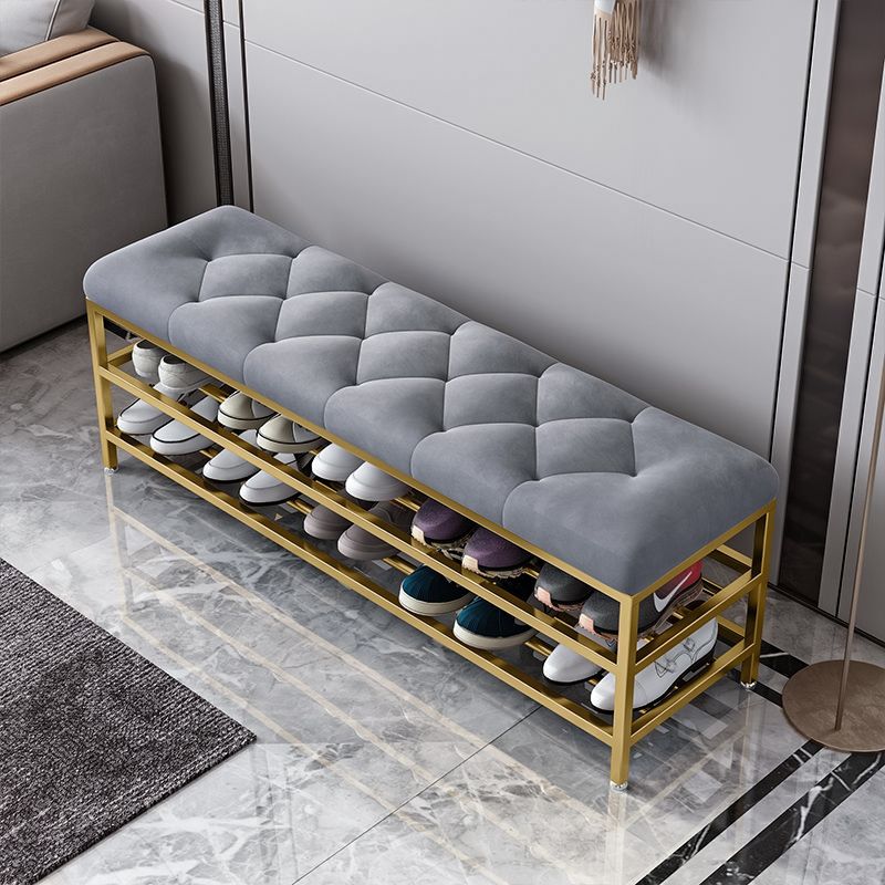 Glam Entryway Bench 18.11 Inch H Cushioned Bench with Shoe Storage