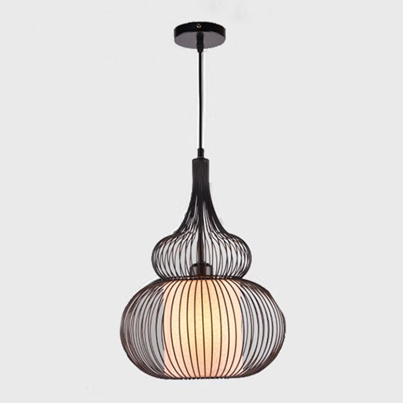 Cage Metal Pendant Lighting Industrial 1 Head Restaurant Ceiling Suspension Lamp in Black