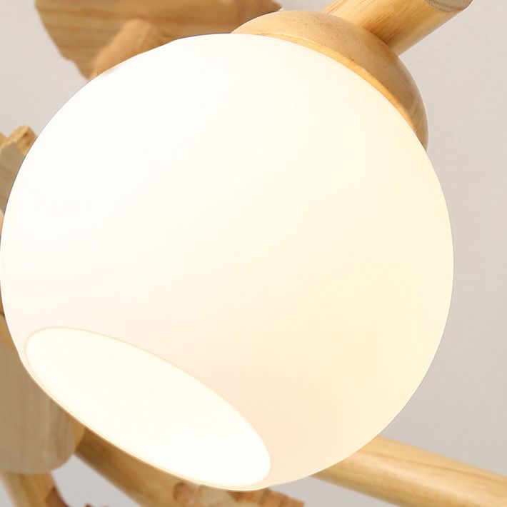 Multi Light Spherical Branch Hanging Lights Modern Style Wood Hanging Lighting for Bedroom