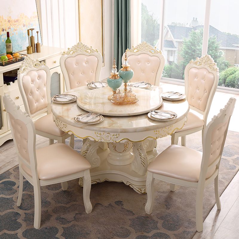 Solid Wood Victorian Round Table Marble Table with Pedestal Base