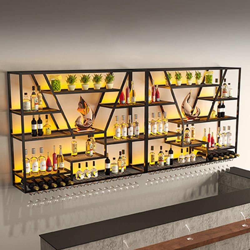 Wall Mounted Iron Wine Racks Modern Style Wine Holder Rack with Shelf