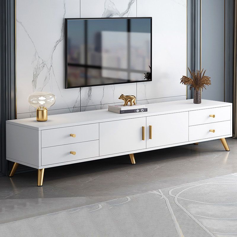 Glam Style Wooden TV Stand Closed Storage TV Console with Drawers and Doors