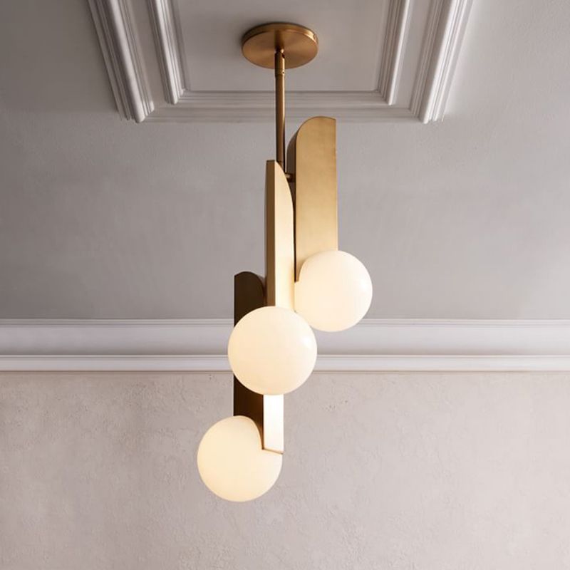 3 bollen Global kroonluchter verlichting koloniaal goud opaal matglas hanglamp lampje voor slaapkamer