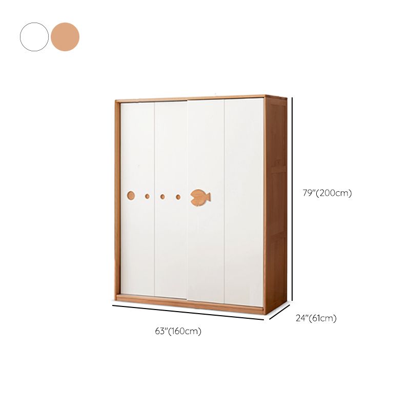 Contemporary Coat Locker Beech Solid Wood Bedroom Wardrobe with Cloth Rod