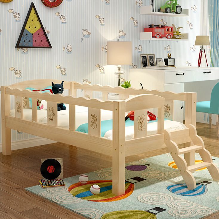 Washed Natural Solid Wood Nursery Crib Contemporary with Guardrail