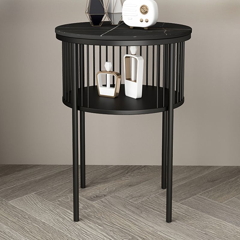 Industrial Accent Table Nightstand Stone Bedside Cabinet for Bedroom