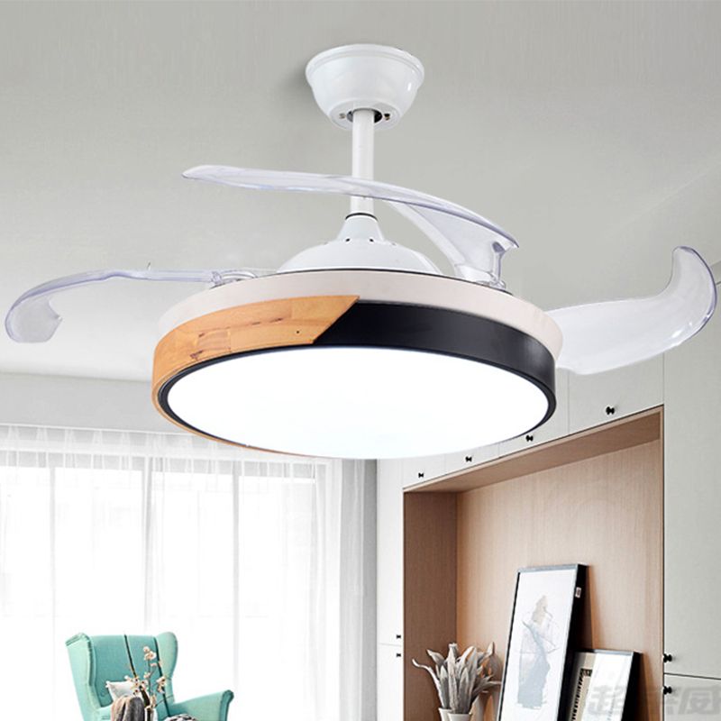 Nordic Ring Semi Mount Lighting 42" W LED Acrylic Hanging Fan Lamp in White with Remote/Wall Control/Frequency Conversion, 4 Blades