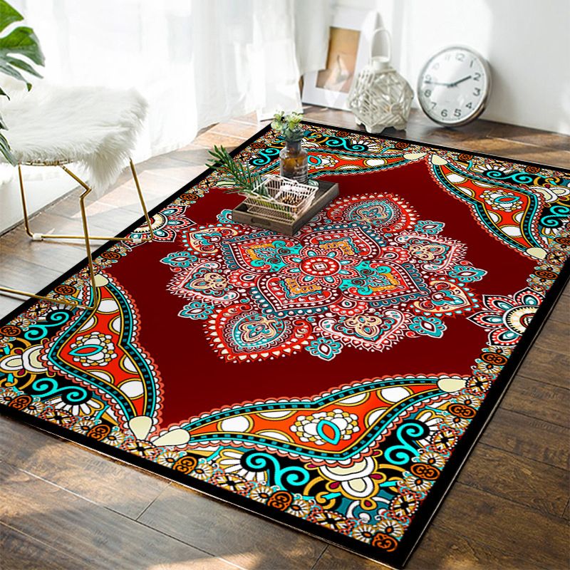 Marokkanischer Polyester Teppich Multikolor Tribal Print Teppich Fleckenfestem Innenteppich für die Heimdekoration