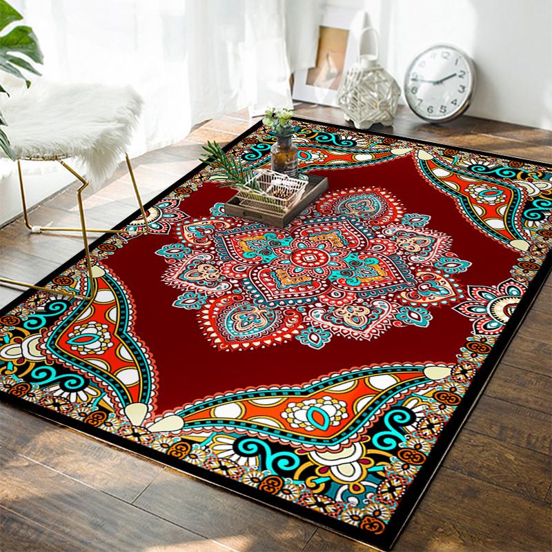 Moroccan Polyester Rug Multicolor Tribal Print Carpet Stain Resistant Indoor Rug for Home Decoration