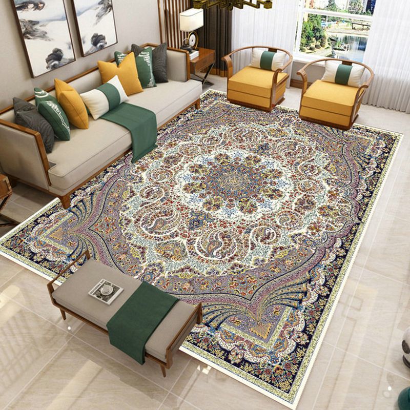 Morocco Living Room Area Carpet Tribal Pattern Polyester Area Rug Grey Non-Slip Washable Rug