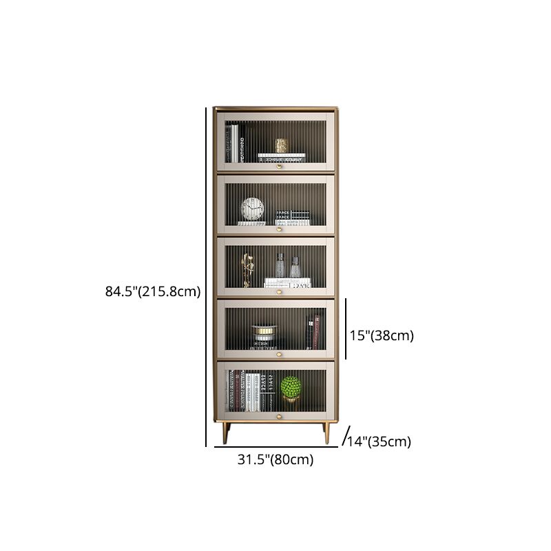 Glam Standard Bookcase Metal Frame Manufactured Wood Bookshelf with Glass Doors