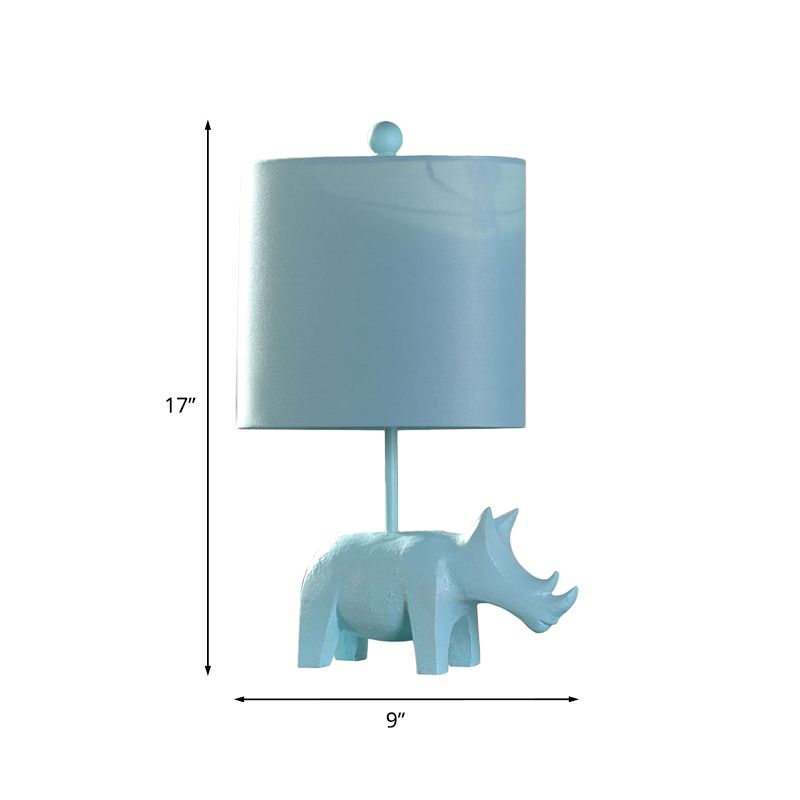 Cartoon 1 Bulb Table Lamp Pink Elephant/Peacock Blue/Yellow Rhinoceros Nightstand Light with Drum/Flared/Chevron Fabric Shade